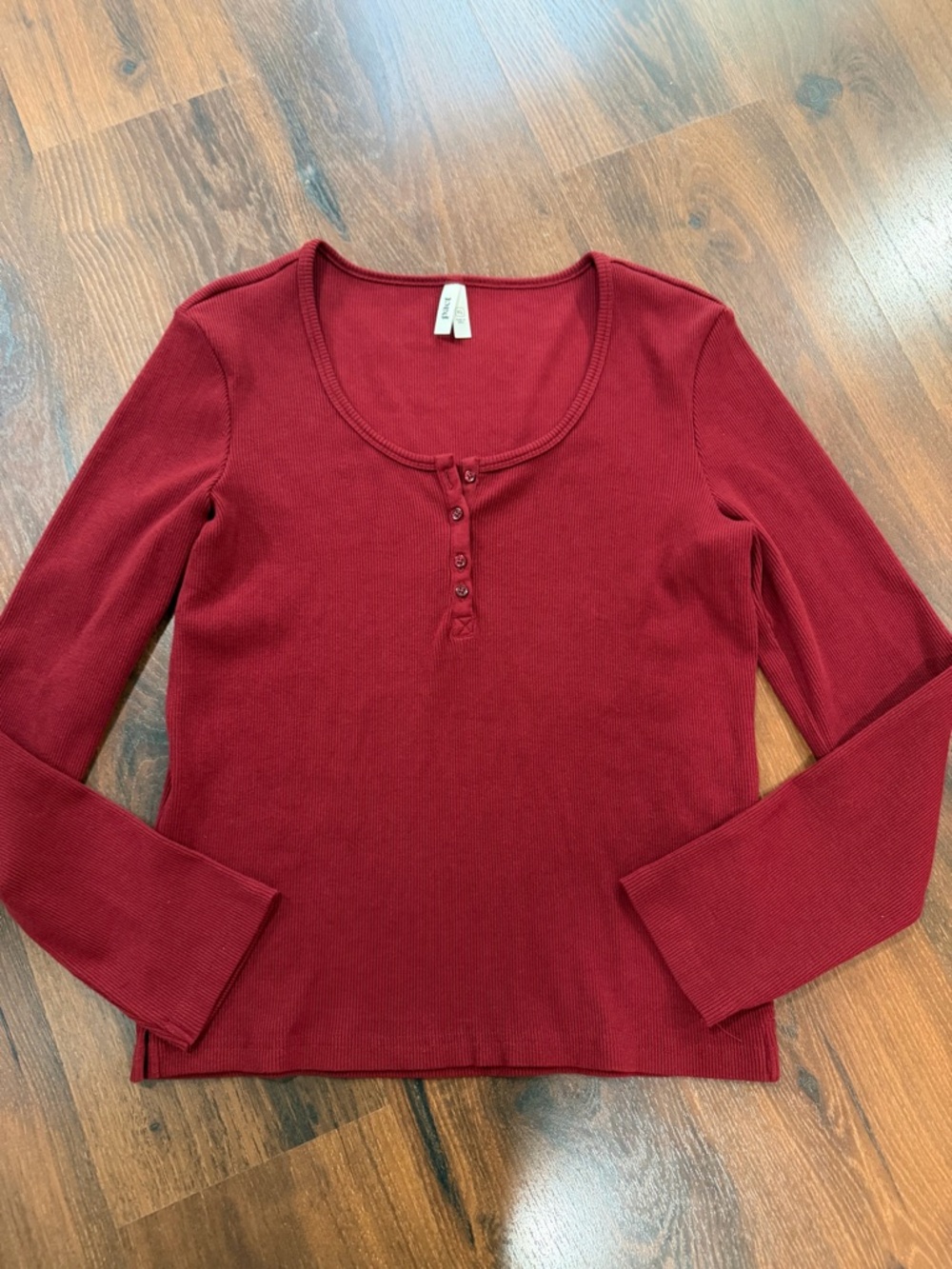 Pact women's organic henley long sleeve top dark red Sz XL